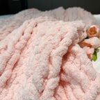 Chunky Knit Blanket Throw 40"×40", Chenille Throw Blankets, Handmade Warm & Cozy Blanket Couch Bed Home Decor, Soft Breathable Fleece Banket, Christmas for Couch Bed Sofa Best Gift (Pink)