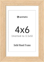 upsimples 4x6 Picture Frame, Natural Solid Wooden Picture Frames, Display 3.5x5 with Mat or 4 x 6 Without Mat, Wall or Tabletop, 1 Pack, Natural