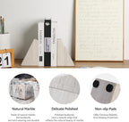 Marble Book Ends for Heavy Books, Decorative Bookends for Shelves, Durable and Heavy-Duty Bookends for Hardback Book & CDS, Off-White Unique Books Stopper & Holder, Set of 2