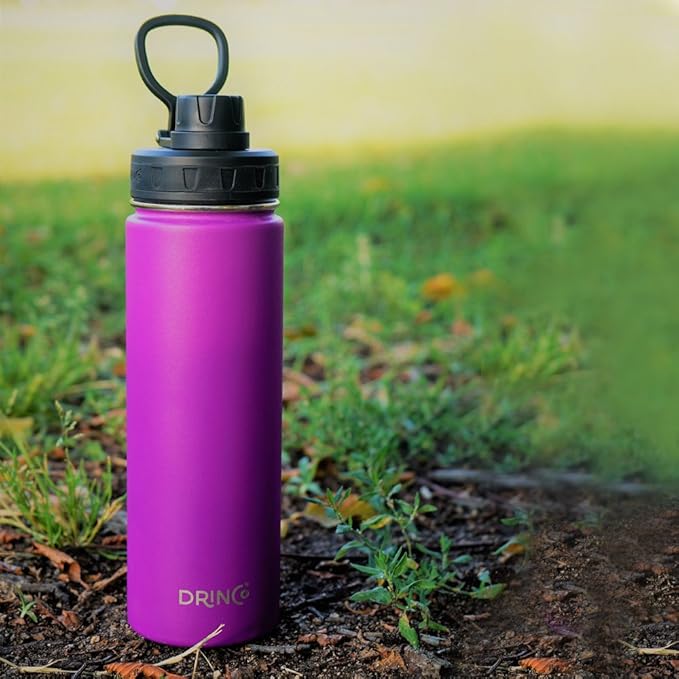 DRINCO Stainless Steel Water Bottle Spout Lid Vacuum Insulated Double Wall Water Bottle Wide Mouth (40oz 32oz 22oz 18oz 14oz) Leak Proof Keep Cold Sport Camping Hiking (22 oz, 22oz Purple)