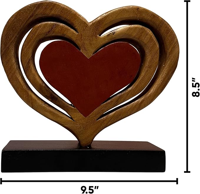 Decozen Gifts for Mom - Wooden Heart Sculpture - Mother's Day Birthday Gifts, Home, Office, Living Room, Shelf, Fireplace, Farmhouse, Tabletop, Boho and Mantle Decor - Mothers Day Decorations