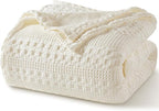 PHF 100% Cotton Waffle Weave Blanket Twin Size, Soft Lightweight Breathable Cozy Summer Blankets for Bed, Luxury Aesthetic Woven Bedding for Home Decor, 66"x90", Ivory