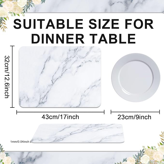 Marble Plastic Placemats Set of 6 Marbles Table Mats Marble Theme Place Mats Wipe Clean Washable Recyclable Table Placemats for Indoor Outdoor Heat Resistant Kitchen Dining
