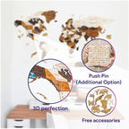 HYPERI Multilayered 3D Wooden World Map Wall Decor, Wood Art Wall Decor, Mapa Mundi Para Pared, World Maps and Push Pins, Valentine's Day Gifts For Dad, Mom, Boss, Husband, Wife (Medium)