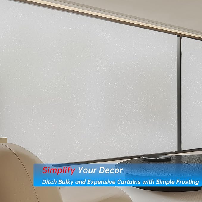 Frosted Glass Window Privacy Film Decorative, Bathroom Privacy Film for Glass Windows Cover, Static Cling, Removable, Reusable, Anti-UV, Anti-Glare, Heat Blocking, （Flash Point Pure,35.4X157.4Inch）