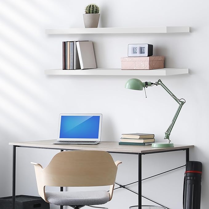 Sorbus Floating Shelves for Wall - 48 Inch Long Bathroom Shelves, Wall Decor for Bedroom, Kitchen, Living Room & Book Storage - Mounted Floating Shelf with Invisible Brackets (White, 2 Pack)