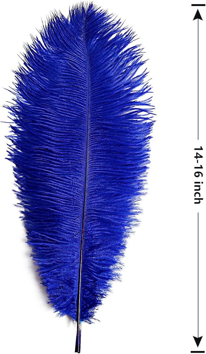 THARAHT Blue Ostrich Feathers 12pcs Large Natural Bulk 14-16Inch 35cm-40cm for Wedding Party Centerpieces Halloween and Home Decoration Feathers