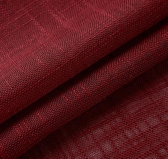 MIUCO Semi Sheer Curtains Poly Linen Textured Solid Grommet Curtains 63 Inches Long for Living Room 2 Panels (2 x 37 Wide x 63" Long) Burgundy