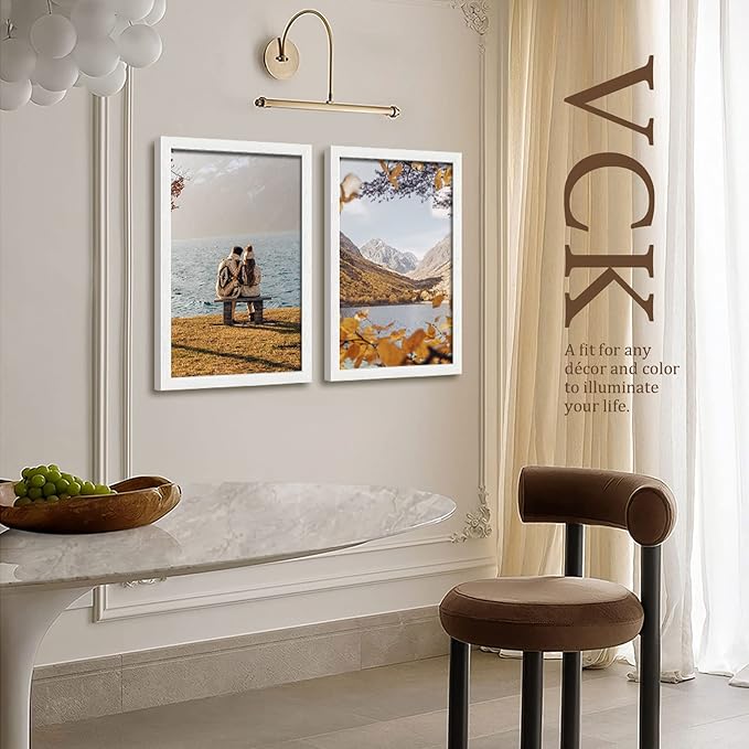 VCK 16x24 Poster Frames Set of 3, White Solid Wood Picture Frame, Textured Exclusive Wall Gallery Frame