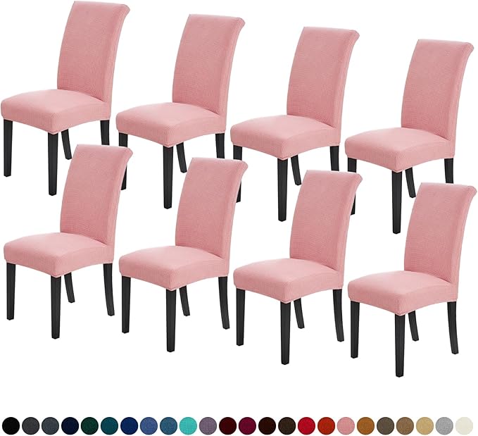 Joccun Chair Covers for Dining Room Set of 8, Dining Chair Slipcovers Stretch Dining Room Chair Covers Seat Protector,Washable Parsons Chair Cover for Home,Hotel,Banquet(Dusty Pink,8 Pack)