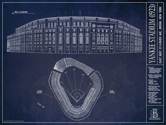 Old Yankee Stadium (1923) Blueprint Style Print