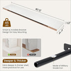 Fun Memories 48 Inch Deep Floating Shelves for Wall, 2 Pack of Long Wall Mounted Wood Shelves with Invisible Brackets for Bathroom, Bedroom, Living Room, Kitchen Decor and Storage, White