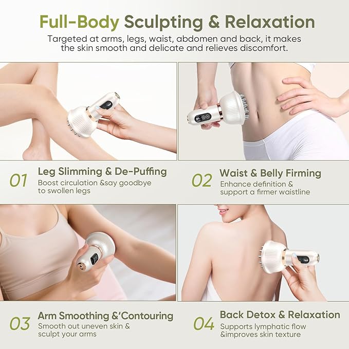 Lymphatic Drainage Massager & Anti Cellulite Massage Tool — Body Sculpting Machinefor Legs, Arms & Belly, Body,Helps Reduce Stretch Marks & Cellulite,with Microcurrent, Light Heat & Vibration