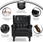 High Back Accent Chairs Set of 2,Upholstered Faux Leather Wingback Armchairs with Solid Wood Legs for Small Spaces,Comfy Single Sofa Chairs for Living Room,Bedroom-Carbon Black