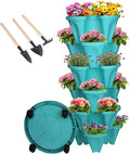 Vertical Planter 6 Tier Stackable Planters Garden Planters Strawberry Herb Flower and Vegetable Planter Indoor Outdoor Gardening Pots with Removable Wheels and Tools