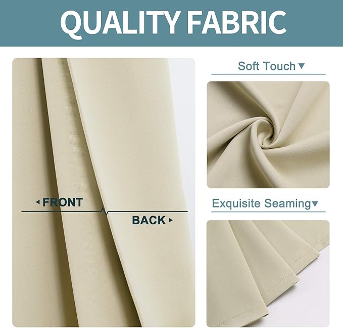 ChrisDowa Grommet Room Darkening Curtains for Bedroom and Living Room - 2 Panels Set Thermal Insulated Blackout Curtains (Beige, 52W x 63L