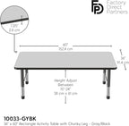 FDP Rectangle Activity School and Classroom Kids Table (36 x 60 inch), Toddler Leg, Adjustable Height 15-24 inches - Gray Top and Black Edge