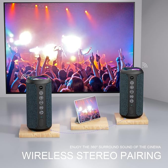 Ortizan Portable Bluetooth Speakers, IPX7 Waterproof Wireless Speaker with 24W Loud Stereo Sound, Outdoor Speaker with Bluetooth 5.3, Deep Bass, RGB Lights, Dual Pairing, 30H Playtime for Home, Party