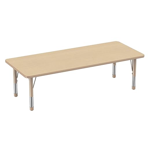 FDP Rectangle Activity School and Classroom Kids Table (30 x 72 inch), Chunky Sand Toddler Leg, Adjustable Height 15-24 inches - Maple Top and Maple Edge