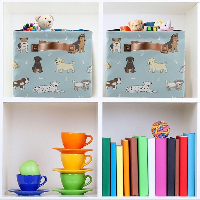 Multi-purpose Storage Basket Bin Cute Dog Puppy Organizer Collapsible Shelf Basket Cube with Handle for Nursery Bedroom Bathroom