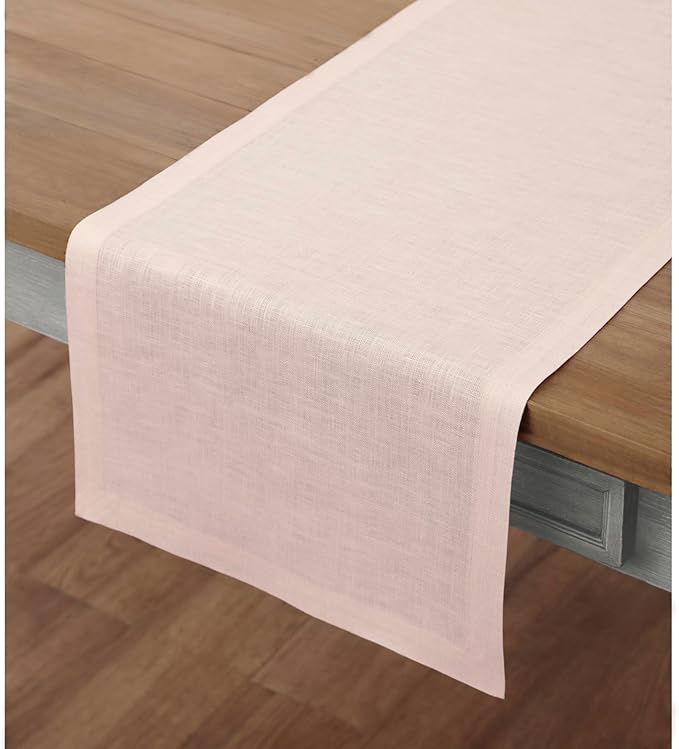 Solino Home Linen Pink Table Runner 120 Inches Long - 100% Pure Linen 14 x 120 Inch Table Runner for Halloween - Fete
