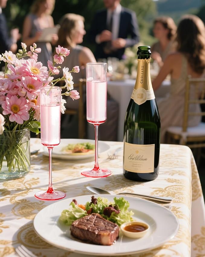 Ciaell 24 Pack Pink Plastic Champagne Flutes - Pink 6 Oz Disposable Champagne Glasses - Square Plastic Toasting Glasses for Party Birthday Anniversary Wedding