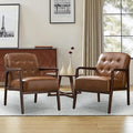 Faux Leather Accent Chair Set of 2, Mid Century Chair for Living Room, Upholstered Comfy Lounge Armchair with Solid Wood Frame, Modern Chair for Bedroom,105°Ergonomic Comfort, Brown