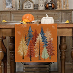 GEEORY Fall Watercolor Trees & Maple Leaves Table Runner 13x60 Inch, Rustic Farmhouse Autumn Thanksgiving Decor for Kitchen, Dining, Indoor/Outdoor Holiday Dinner Party Orange GT158-60