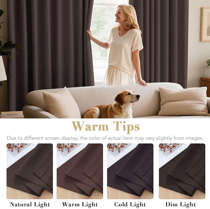 H.VERSAILTEX Blackout Curtains for Bedroom Thermal Insulated Room Darkening Living Room Curtains 72 Inch Long Grommet Privacy Protection Window Curtain Panels/Drapes, 2 Panels, Chocolate Brown