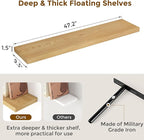 Floating Shelves 48 Inch Long, 48"W x 9"D Wall Shelf Invisible Bracket, 9 Inch Deep Floating Shelf for Wall, Rustic Wooden Shelves for Living Room, Kitchem, Bedroom, Oak Color, Set of 1