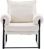 YISHENG Accent Chair with 6-Angle Adjustable Backrest, Chenille Fabric Living Room Chair Upholstered Lounge Chair, Modern Chair Cozy Reclining Chair for Reading Room, 1PC White
