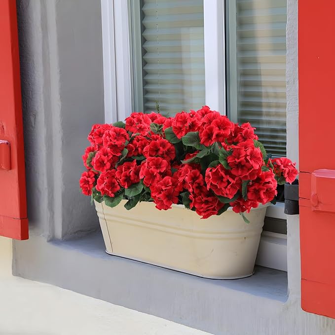 Hananona 6 Bundles Artificial Geranium Flowers for Outdoors Silk Geranium Flowers Outdoor UV Resistant Garden Plants Faux Flower for Home Kitchen Table Centerpieces Decor (6, Red)