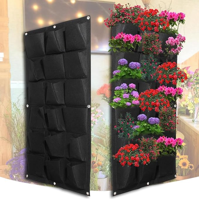 Ogrmar 18 Pockets Vertical Wall Garden Planter Plant Grow Bag for Flower Vegetable for Indoor/Outdoor (18 Pockets, Black)