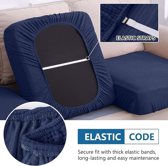 hyha Waterproof Couch Cushion Covers for Pets, Non Slip Sofa Seat Cover for Dogs Washable, Soft Thick Stretch Jacquard Fabric, Sofa Slipcovers with Elastic Bottom (1 Piece for Backrest M, Navy)