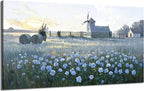 amatop Oversized Farmhouse Wall Art – Botanical Picture Flower Blue Rose & Windmill Countryside Scene Canvas Print, Large Floral Landscape Artwork Decor for Living Room Dining Room Hallway 58x29 Inch