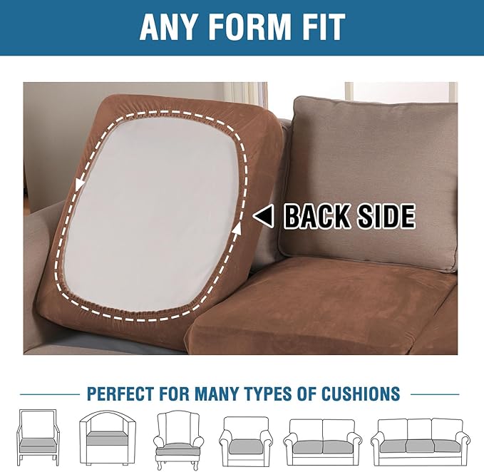 H.VERSAILTEX Velvet Stretch Couch Cushion Cover Plush Cushion Slipcover for Chair Loveseat Sofa Cushion Furniture Protector Seat Cushion Sofa Cover (2 Piece Large Sofa Cushion Covers, Caramel)