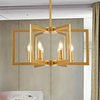 Modern Farmhouse Gold Chandeliers for Dining Room, 6-Light Industrial Metal Chandeliers Geometric Pendant Lights Kitchen Island for Entryway Stairway Foyer Hallway