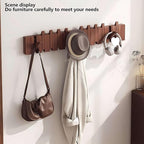 Wall Mounted Piano Key Hanger | Flip Style Hook | Entrance Wall Art Hook, Made of Oak Wood (3 Times Painted, 4 Times Polished) (Walnut, 10Hooks)