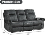 EBELLO Manual Recliner 3 Seat Sofa Couch, Soft Fabric 3 Seater Reclining Couch Chair, Vintage Rivet Mid-Century Design Furniture for Living Room, Meeting Room, Grey