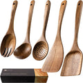 Wooden Spoons for Cooking, Nonstick Cooking Utensil Set with 5 Piece Acacia Wooden Spatulas and Spoons for Cooking, Terrific for Everyday Kitchen Tasks