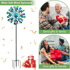 60'' Wind Spinner with Color Glass Ball Solar Lights, Green Peacock Feathers Metal Garden Outdoor Decor Yard Lawn Art Decor for Patio Kinetic Windmills Unique Gifts for Friends and Family