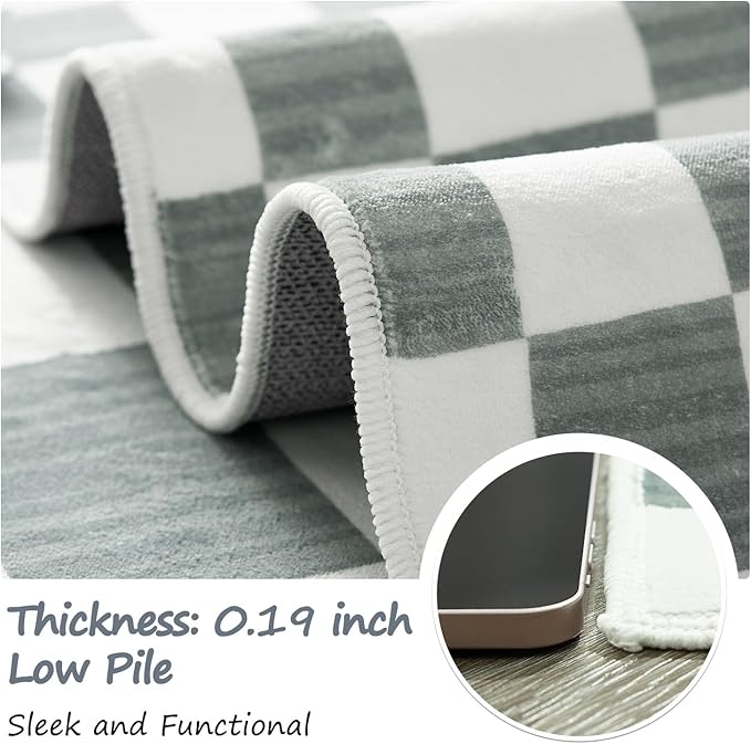 jinchan 3x5 Checkered Area Rugs for Kids Room - Machine Washable Soft Rug Modern Geometric Lattice Non-Slip Carpet for Nursery Playroom Bedroom Entryway Living Room Dining Room Home Office Grey