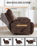 Oversized Recliner Chair Manual Swivel Rocker Recliner for Living Room Chenille Overstuffed Nursery Reclining Sofa Chair Rocking Recliners for Adults 400lbs (Manual, Brown)