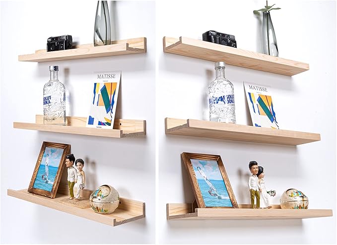 AZSKY Floating Picture Shelves 24 Inch a Set of 3 Wall Mount Long Narrow Photo Ledge Photo Frame Display Shelf Vintage Bookshelf for Nursery Mounting Hardware Included