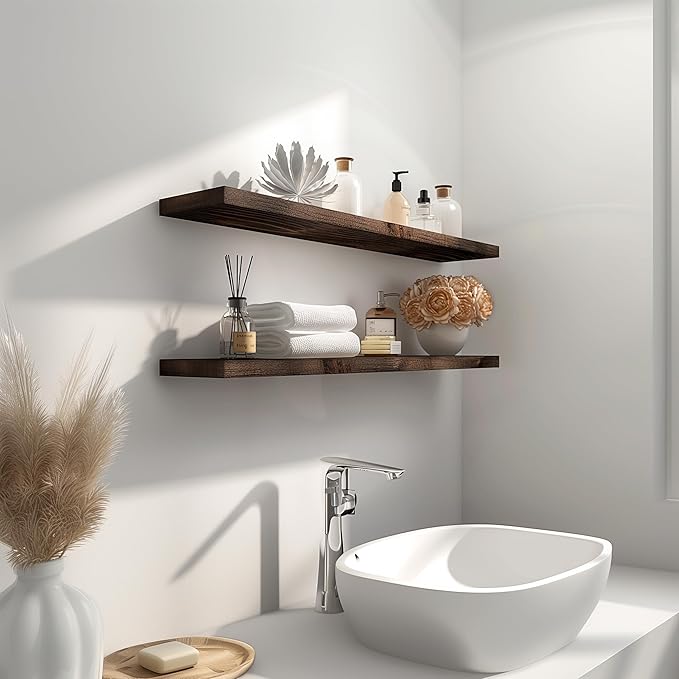 36 Inch Floating Shelves for Wall Rustic Brown Wood Wall Shelves for Bedroom Set of 4