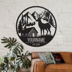 Personalized Deer Forest Name metal Signs,Custom Shed Metal Wall Decor,Black Deer Metal Wall Art Decor,Deer Home Metal Signs Plaques,Outdoor wall Decorative Signage (Style B)