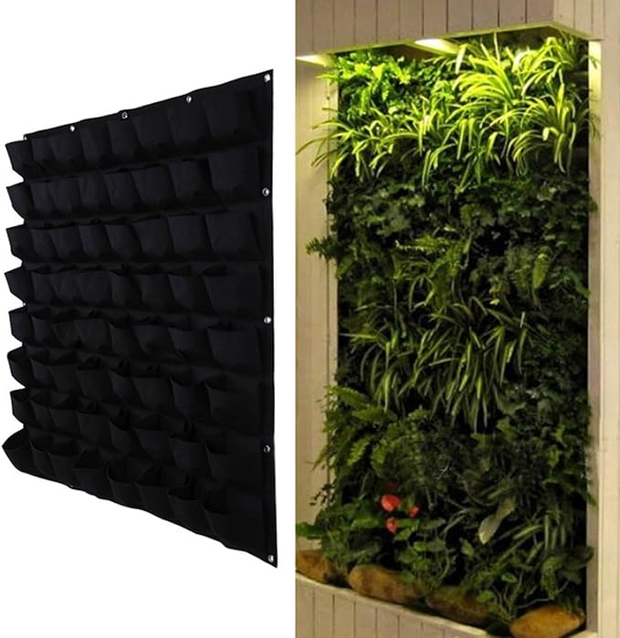 Ogrmar 64 Pockets Vertical Wall Garden Planter Plant Grow Bag for Flower Vegetable for Indoor/Outdoor (64 Pockets, Black)
