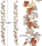 Lvydec 2 Pack Fall Maple Garland - 5.9ft/Piece Artificial Fall Foliage Garland Colorful Autumn Decor for Home Wedding Party (White&Green)