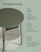 VASAGLE Side Table with Charging Station, Round End Table with Fabric Basket, Nightstand with Power Outlets, USB Ports, for Living Room, Bedroom, Modern, Forest Green and Cream White ULET228C04