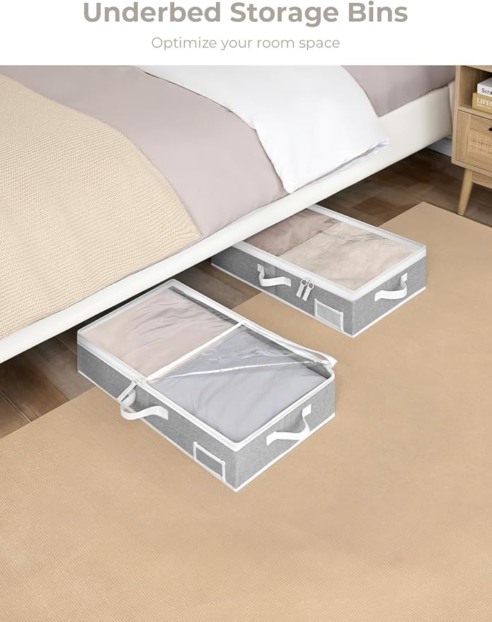 StorageWorks Under Bed Storage Containers with Handles and Label Holder, 2 Pack Ultra-thick Fabric Underbed Bins, Closet Organizer for Clothes, Blankets, Sweater